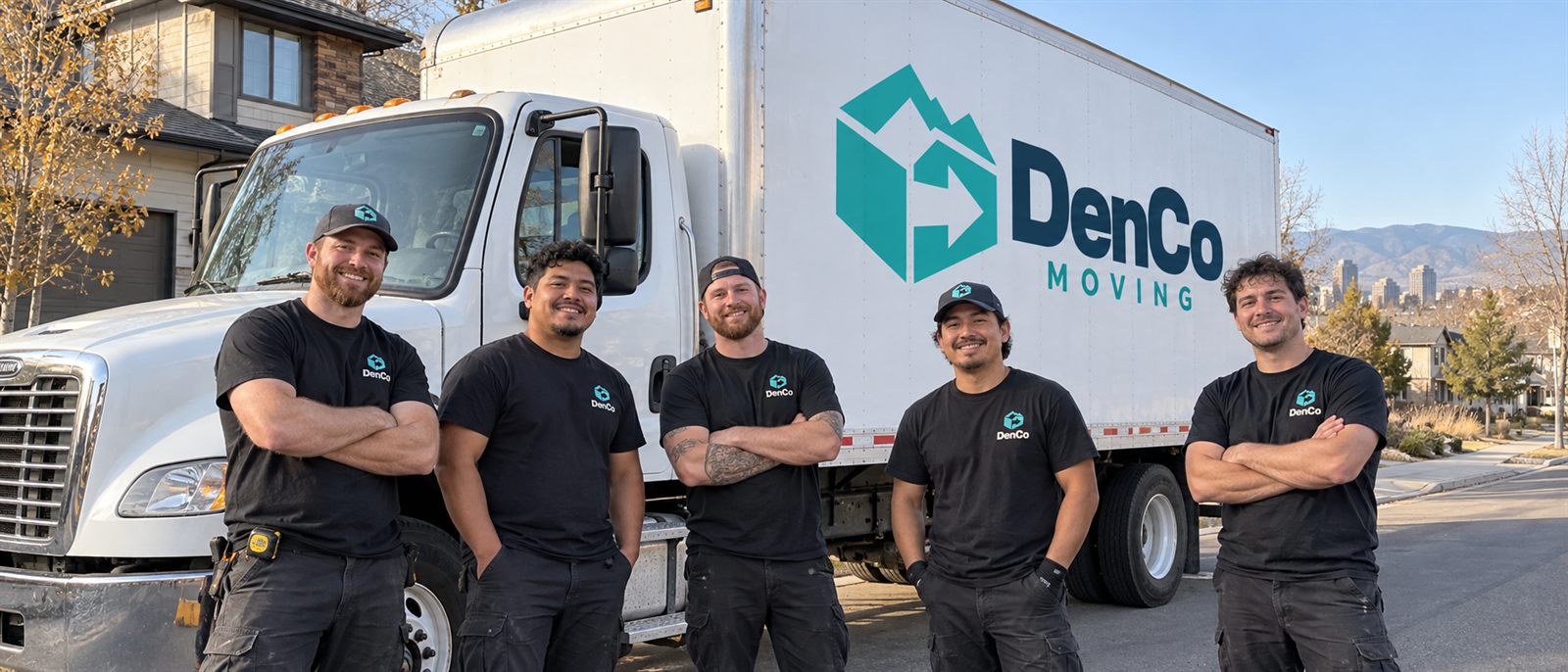 The DenCo Moving crew in front of the company truck